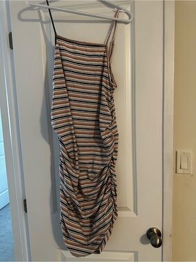 SHEIN Beige, Black & White Striped Midi Dress